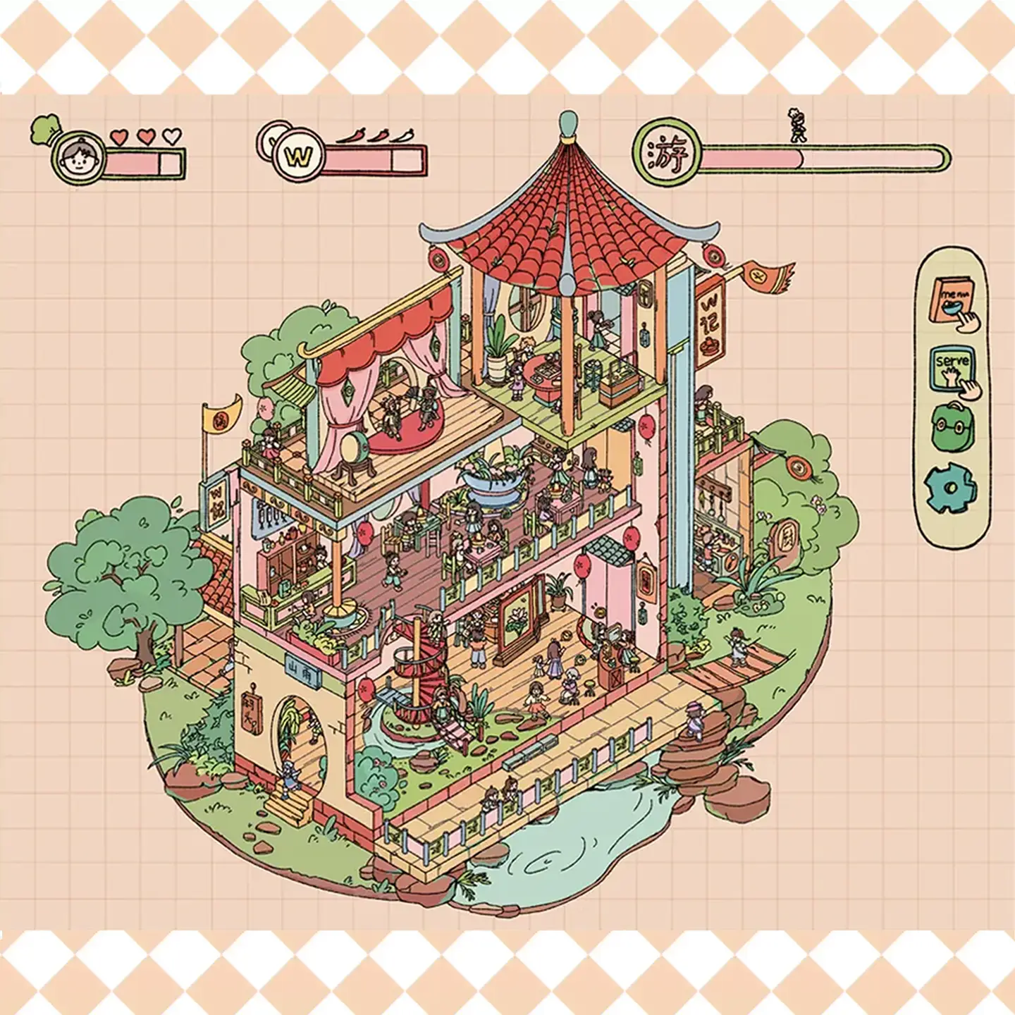 The Ancient Inn Charm | DIY Architectural Scene Stickers from ASMR Stickers brings a beautifully detailed 3D miniature inn to life. This architectural sticker scene features a multi-story traditional inn with red-tiled roofs, balconies, and intricately designed rooms, creating a nostalgic and immersive setting. The scene includes tiny figures engaging in daily activities, enhancing the vibrancy of the inn. Surrounding elements like lush trees, a small pond, and decorative lanterns add to the serene atmosphere. The interactive sticker design allows users to explore the charm of ancient architecture while enjoying a stress-relief ASMR experience. Perfect for DIY sticker decoration, planner embellishments, and creative journaling, this DIY architectural scene stickers is ideal for sticker collectors, ASMR enthusiasts, and architectural design lovers. Its high-quality, reusable design makes it a great addition to scrapbooks, historical crafts, and interactive sticker games. Experience the elegance of an ancient inn with this beautifully crafted sticker set!