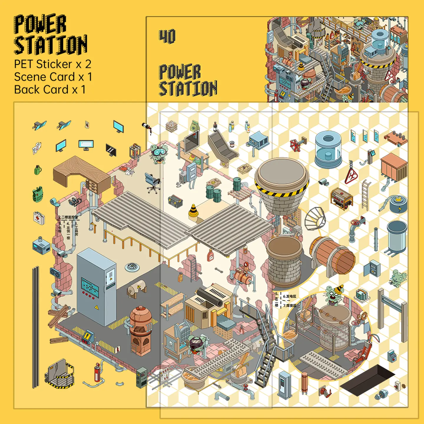 TThe Echoes of the Wasteland | Miniature Scene Stickers — Perpetual Power Plant from ASMR Stickers brings a futuristic industrial setting to life. This 3D scene sticker features a hexagonal power plant filled with machinery, pipes, control panels, and generators, creating a detailed post-apocalyptic energy hub. The scene showcases workers managing equipment, monitoring systems, and repairing structures, emphasizing resilience and technological advancement. The multi-level design includes a control room with monitors, a workshop with tools, and conveyor belts transporting materials, enhancing the immersive experience. The intricate details make this sticker visually captivating and dynamic. Perfect for DIY sticker decoration, planner embellishments, and creative journaling, this miniature scene stickers is ideal for sticker collectors, ASMR enthusiasts, and fans of dystopian world-building. Its high-quality, reusable design makes it a great addition to scrapbooks, sci-fi crafts, and immersive storytelling. Step into the world of innovation and survival with this beautifully crafted sticker set! You can find more details here.