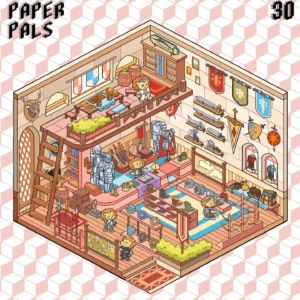 The Fantasy Kingdom | Scene Stickers — Knight's Shop from ASMR Stickers brings a medieval-themed armory to life. This 3D scene sticker features a two-level knight’s shop filled with armor suits, swords, shields, and banners, creating an immersive fantasy setting. The scene showcases adorable animal characters exploring the shop, trying on helmets, and inspecting weapons, adding charm and storytelling. The upper level includes a cozy reading nook, barrels, and a table with food items, while the lower level displays knightly gear, books, and decorative plants, enhancing the medieval atmosphere. The intricate details make this sticker visually captivating and unique. Perfect for DIY sticker decoration, planner embellishments, and creative journaling, this scene stickers is ideal for sticker collectors, ASMR enthusiasts, and fantasy lovers. Its high-quality, reusable design makes it a great addition to scrapbooks, themed crafts, and immersive storytelling. Step into the world of knights and adventure with this beautifully crafted sticker set!