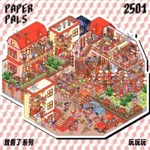 The Holiday Time | Street Miniature Scene Stickers – Chinese New Year Celebration from ASMR Stickers captures the vibrant essence of Lunar New Year festivities. This 3D scene sticker features a bustling street adorned with red lanterns, festive banners, and traditional decorations, creating an immersive holiday atmosphere. The sticker showcases families gathering for a feast, children playing, and fireworks illuminating the night sky, symbolizing joy and reunion. Intricate details, including shops, food stalls, and cultural elements, enhance the authenticity of the scene. Perfect for DIY sticker decoration, holiday crafts, and planner embellishments, this street miniature scene stickers scene is ideal for sticker collectors, ASMR enthusiasts, and creative expression. Its high-quality, reusable design makes it a great addition to journals, scrapbooks, and festive displays. Celebrate the spirit of Chinese New Year with this interactive and visually stunning sticker set!