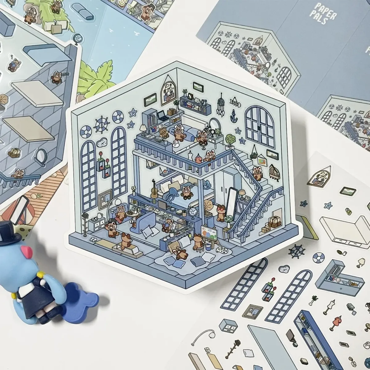 The Life Party | 3D Scene Stickers — Bedroom from ASMR Stickers brings a cozy and personalized living space to life. This miniature sticker scene features a charming bedroom filled with plush furniture, decorative elements, and adorable characters, creating a warm and inviting atmosphere. The scene showcases characters engaging in various activities, such as reading, playing musical instruments, and relaxing, adding depth and storytelling. The two-level design includes a bed, desk, shelves, and a staircase, enhancing the immersive experience. Surrounding the main sticker are additional smaller stickers, including windows, furniture, and accessories, allowing for customization and creativity. Perfect for DIY sticker decoration, planner embellishments, and creative journaling, this 3D scene stickers is ideal for sticker collectors, ASMR enthusiasts, and home decor lovers. Its high-quality, reusable design makes it a great addition to scrapbooks, lifestyle crafts, and creative expression. Experience the charm and comfort of a beautifully designed bedroom with this delightful sticker set!