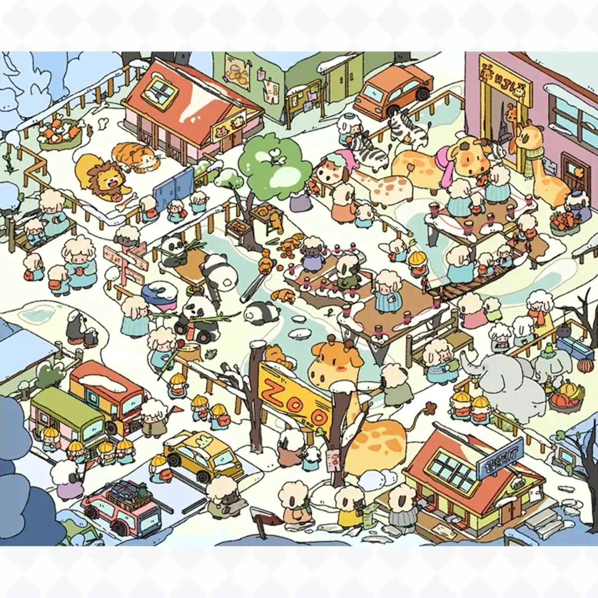 The Winter Zoo | Cartoon Miniature Scene Stickers from ASMR Stickers brings a lively winter zoo to life. This cartoon miniature scene stickers features adorable cartoon animals, including lions, pandas, giraffes, zebras, and elephants, creating a fun and interactive zoo experience. The scene showcases characters resembling sheep engaging in activities like feeding animals, taking photos, and exploring attractions. The zoo includes a gift shop, animal enclosures, and a festive snowy landscape, enhancing its cozy winter charm. Perfect for DIY sticker decoration, planner embellishments, and creative journaling, this cartoon miniature scene stickers is ideal for sticker collectors, ASMR enthusiasts, and interactive sticker games. Its high-quality, reusable design makes it a great addition to scrapbooks, holiday crafts, and creative expression. Experience the magic of a winter zoo with this beautifully crafted sticker set!
