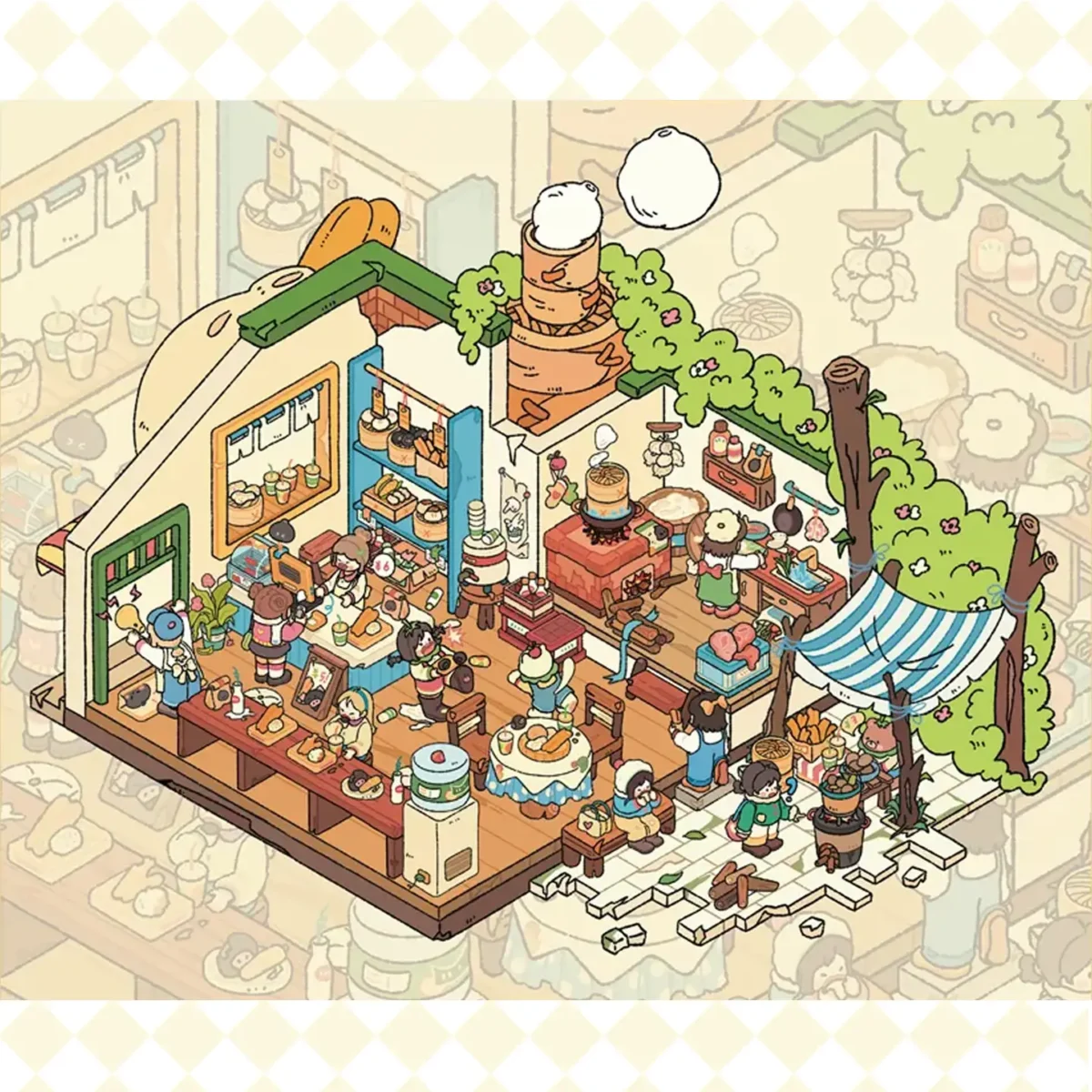 The Breakfast Shop | Miniature Sticker Scene from ASMR Stickers brings a cozy café experience to life. This miniature sticker scene features a charming breakfast shop with shelves stocked with food, a counter with a cash register, and tables where customers enjoy their meals, creating a warm and inviting atmosphere. The scene includes freshly baked bread, pastries, and beverages, along with a striped awning and greenery, enhancing its visual appeal. Characters interact within the shop, adding a lively touch to the setting. Perfect for DIY sticker decoration, planner embellishments, and creative journaling, this miniaturesticker scene is ideal for sticker collectors, ASMR enthusiasts, and interactive sticker games. Its high-quality, reusable design makes it a great addition to scrapbooks, holiday crafts, and creative expression. Enjoy the charm of a breakfast shop with this beautifully crafted sticker set!