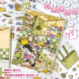 The Cute Sticker Scene | 3D Miniature Stickers — Kitchen from ASMR Stickers brings a charming and lively cooking space to life. This miniature sticker scene features a cozy kitchen filled with adorable girl characters, kitchen utensils, and delicious food items, creating a warm and inviting environment. The scene showcases a cheerful girl in a pink apron preparing meals, expertly organizing ingredients, and interacting with various kitchen essentials, adding rich storytelling and creative flair. The shelves are stocked with jars, pots, and cooking tools, while additional stickers—such as a toaster, cutting board, and eggs—enhance its immersive design. The intricate details make this sticker visually captivating and memorable. Perfect for DIY sticker decoration, planner embellishments, and creative journaling, this cute sticker scene is ideal for sticker collectors, ASMR enthusiasts, and home decor lovers alike. Its high-quality, reusable design makes it a fantastic addition to scrapbooks, lifestyle crafts, and artistic projects. Experience the joy of a beautifully designed kitchen with this delightful sticker set!