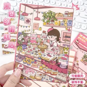 The Cute Sticker Scene | 3D Miniature Stickers — Cake Shop from ASMR Stickers transforms your creative projects with a whimsical miniature cake shop scene. The product image showcases a charming bakery setting bursting with pastel-colored cakes, cupcakes, and pastries neatly arranged on vintage display shelves. A friendly girl, dressed in a playful apron, is captured decorating a cake with smooth icing and colorful sprinkles, inviting you into a world of sweet indulgence. Meticulously crafted details such as delicate frosting, decorative baking tools, and festive banners bring an enchanting and cozy ambiance to life. Crafted from high-quality, reusable materials, this cute sticker scene set is ideal for DIY sticker decoration, planner embellishments, scrapbooking, and creative journaling. Its imaginative design makes it a standout collectible for art lovers, craft enthusiasts, and ASMR fans alike. Add a delightful touch of sweetness to your projects and let your creativity soar with this unique cake shop sticker set.