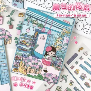 The Cute Sticker Scene | 3D Miniature Stickers — Flower Shop from ASMR Stickers presents a delightful miniaturized floral boutique bursting with vibrant colors and intricate details. This product image features a cozy flower shop where a friendly girl, clad in a pastel outfit, gracefully holds a freshly arranged bouquet of assorted blossoms. The scene is adorned with shelves filled with potted plants, decorative vases, and rustic chalkboard signage, all designed to evoke a warm, inviting ambiance and undeniable delight. Perfect for DIY sticker decoration, planner embellishments, scrapbooking, and creative journaling, this high-quality, reusable cute sticker scene set is ideal for art lovers, craft enthusiasts, and ASMR fans. Its imaginative design not only inspires personalized creative projects but also serves as a standout collectible. Embrace this whimsical miniature flower shop to infuse your projects with natural elegance and endless inspiration.
