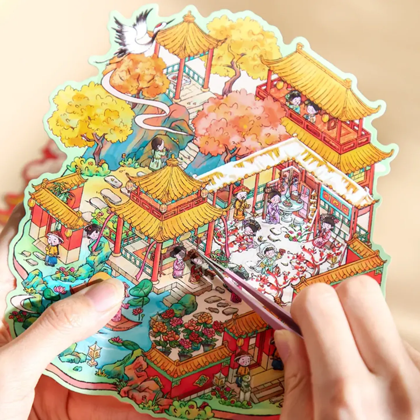 The Empresses in the Palace Scene Stickers | 3D Scene Sticker – Imperial Garden from ASMR Stickers brings the elegance of ancient Chinese gardens to life. This 3D scene sticker showcases a serene imperial courtyard, filled with lush greenery, ornate pavilions, and delicate floral arrangements, creating a tranquil and immersive atmosphere. The scene features a grand pavilion with intricate wooden carvings, a koi pond surrounded by blooming lotus flowers, and stone pathways leading to hidden garden alcoves. Elegant lanterns, decorative screens, and traditional architecture enhance the historical charm, making this sticker visually captivating. The soft pastel tones and rich gold accents evoke a sense of imperial luxury, transporting you to a world of refined beauty. Perfect for DIY sticker decoration, planner embellishments, and creative journaling, this high-quality, reusable sticker set is ideal for history lovers, ASMR enthusiasts, and collectors. Elevate your projects with the enchanting charm of the Imperial Garden, where tradition and artistry intertwine in a breathtaking display.