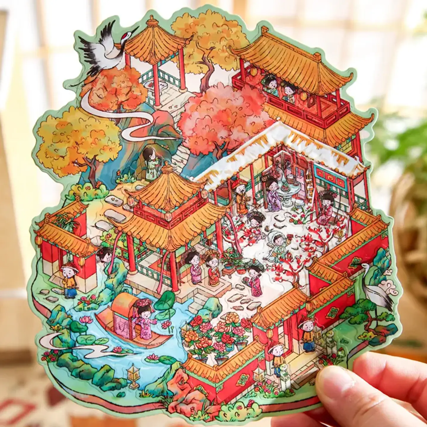 The Empresses in the Palace Scene Stickers | 3D Scene Sticker – Imperial Garden from ASMR Stickers brings the elegance of ancient Chinese gardens to life. This 3D scene sticker showcases a serene imperial courtyard, filled with lush greenery, ornate pavilions, and delicate floral arrangements, creating a tranquil and immersive atmosphere. The scene features a grand pavilion with intricate wooden carvings, a koi pond surrounded by blooming lotus flowers, and stone pathways leading to hidden garden alcoves. Elegant lanterns, decorative screens, and traditional architecture enhance the historical charm, making this sticker visually captivating. The soft pastel tones and rich gold accents evoke a sense of imperial luxury, transporting you to a world of refined beauty. Perfect for DIY sticker decoration, planner embellishments, and creative journaling, this high-quality, reusable sticker set is ideal for history lovers, ASMR enthusiasts, and collectors. Elevate your projects with the enchanting charm of the Imperial Garden, where tradition and artistry intertwine in a breathtaking display.
