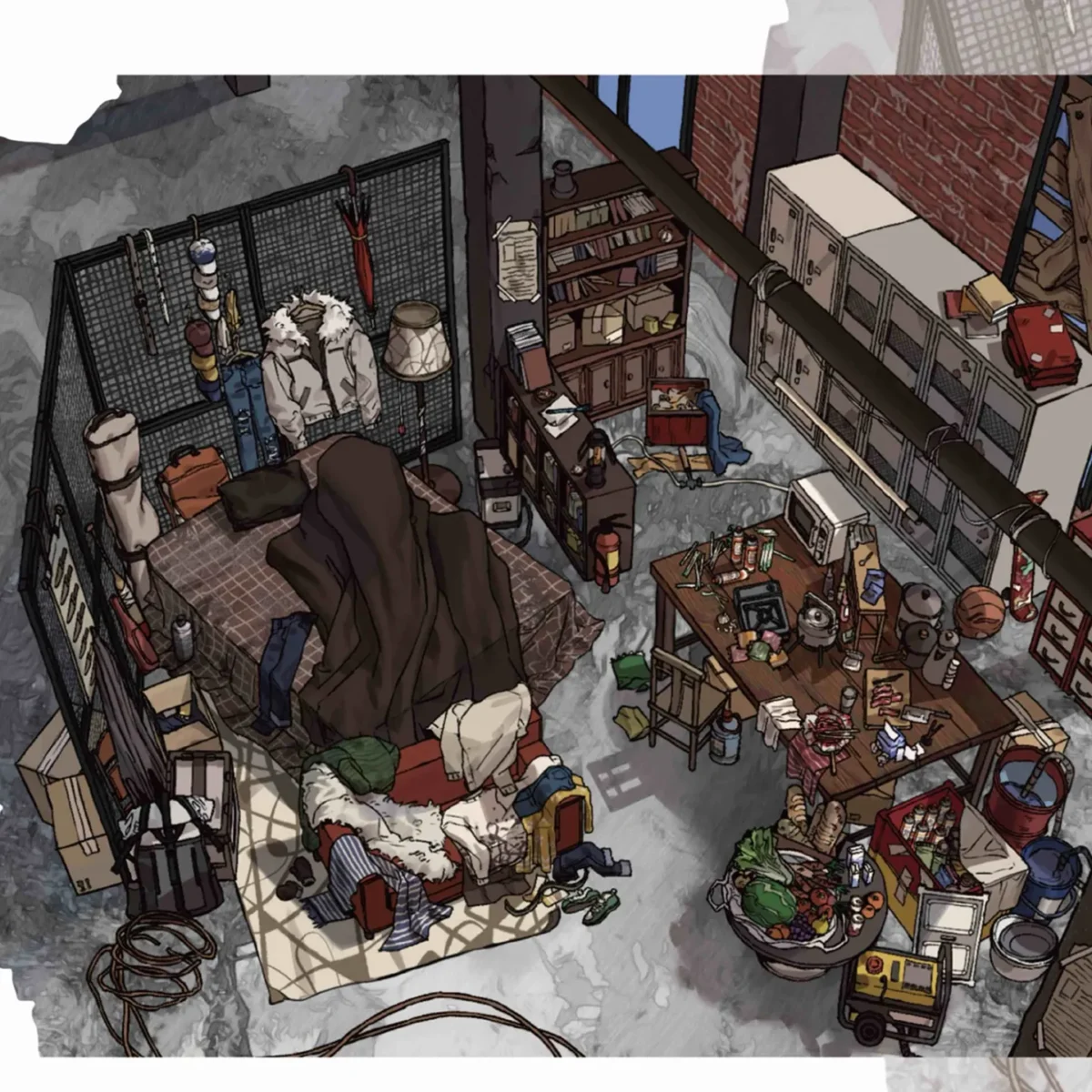 Discover the charm of solitude and survival with the Secret Hideout Scene Sticker by ASMR Stickers. This highly detailed 3D miniature scene sticker recreates a cozy, post-apocalyptic sanctuary tucked away in a rugged urban loft. The scene features a makeshift bed surrounded by hanging coats and everyday essentials, a well-used wooden worktable cluttered with food, tools, and electronics, and shelves stacked with books and survival gear. Lockers line the wall next to a boarded-up window, adding to the hideout’s secretive vibe. From the vegetables in a metal basin to the scattered clothes and flickering lamps, every element brings immersive realism and storytelling potential. It’s a perfect sticker for journaling, scrapbooking, or decorating planners and DIY art projects. Whether you're a fan of diorama-style art, 3D stickers, or storytelling through scenes, this scene sticker invites you into a world of imagination and cozy chaos. Ideal for ASMR lovers, collectors, and creative dreamers looking for a mini escape.