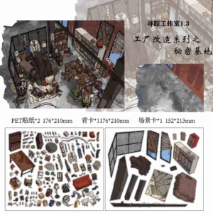 Discover the charm of solitude and survival with the Secret Hideout Scene Sticker by ASMR Stickers. This highly detailed 3D miniature scene sticker recreates a cozy, post-apocalyptic sanctuary tucked away in a rugged urban loft. The scene features a makeshift bed surrounded by hanging coats and everyday essentials, a well-used wooden worktable cluttered with food, tools, and electronics, and shelves stacked with books and survival gear. Lockers line the wall next to a boarded-up window, adding to the hideout’s secretive vibe. From the vegetables in a metal basin to the scattered clothes and flickering lamps, every element brings immersive realism and storytelling potential. It’s a perfect sticker for journaling, scrapbooking, or decorating planners and DIY art projects. Whether you're a fan of diorama-style art, 3D stickers, or storytelling through scenes, this scene sticker invites you into a world of imagination and cozy chaos. Ideal for ASMR lovers, collectors, and creative dreamers looking for a mini escape.