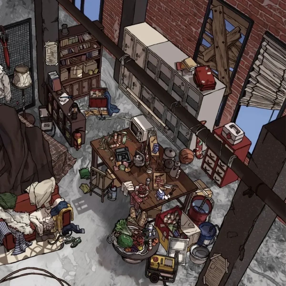 Discover the charm of solitude and survival with the Secret Hideout Scene Sticker by ASMR Stickers. This highly detailed 3D miniature scene sticker recreates a cozy, post-apocalyptic sanctuary tucked away in a rugged urban loft. The scene features a makeshift bed surrounded by hanging coats and everyday essentials, a well-used wooden worktable cluttered with food, tools, and electronics, and shelves stacked with books and survival gear. Lockers line the wall next to a boarded-up window, adding to the hideout’s secretive vibe. From the vegetables in a metal basin to the scattered clothes and flickering lamps, every element brings immersive realism and storytelling potential. It’s a perfect sticker for journaling, scrapbooking, or decorating planners and DIY art projects. Whether you're a fan of diorama-style art, 3D stickers, or storytelling through scenes, this scene sticker invites you into a world of imagination and cozy chaos. Ideal for ASMR lovers, collectors, and creative dreamers looking for a mini escape.