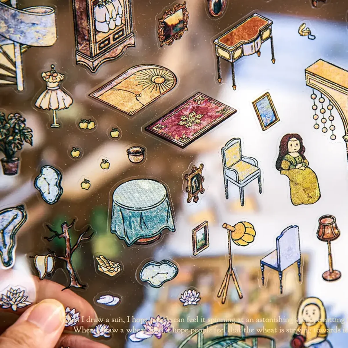 The 3D Art Scene Stickers – Monet’s Tea Party Themes from ASMR Stickers brings Claude Monet’s iconic brushwork to life in a whimsical, multi-level tea party setting. Each female figure in the scene is inspired by women from Monet’s oil paintings—graceful muses reminiscent of works like Woman with a Parasol and Women in the Garden. These impressionist characters gather in a charming house filled with floral patterns, soft lighting, and painterly textures that echo Monet’s signature style. Crafted with high-quality PET material, this 3D scene sticker offers depth, elegance, and storytelling charm. Perfect for DIY decoration, planner embellishments, and creative journaling, it’s a must-have for art lovers, ASMR enthusiasts, and collectors seeking a blend of fine art and fantasy.