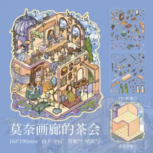 The 3D Art Scene Stickers – Monet’s Tea Party Themes from ASMR Stickers brings Claude Monet’s iconic brushwork to life in a whimsical, multi-level tea party setting. Each female figure in the scene is inspired by women from Monet’s oil paintings—graceful muses reminiscent of works like Woman with a Parasol and Women in the Garden. These impressionist characters gather in a charming house filled with floral patterns, soft lighting, and painterly textures that echo Monet’s signature style. Crafted with high-quality PET material, this 3D scene sticker offers depth, elegance, and storytelling charm. Perfect for DIY decoration, planner embellishments, and creative journaling, it’s a must-have for art lovers, ASMR enthusiasts, and collectors seeking a blend of fine art and fantasy.
