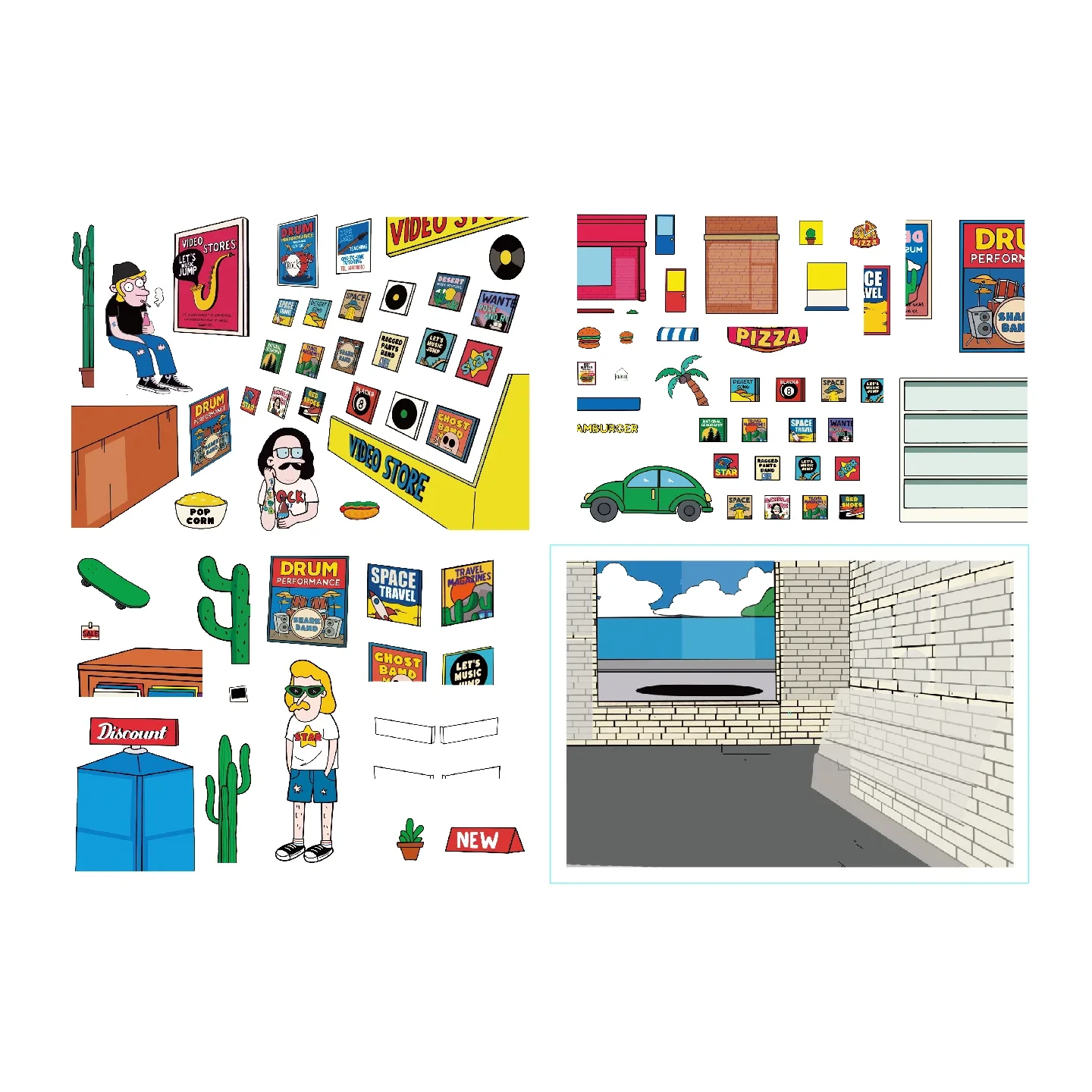 ASMR Stickers’ American Retro Scene Sticker Set | Groove Shop whisks you into a vintage video store and pizza counter brimming with posters, record racks, arcade cabinets, popcorn stands, and quirky retro characters. Crafted with layered PET for depth, these 3D scene stickers are perfect for scrapbooks, journals, planners, and DIY projects. Infuse your designs with playful ’80s flair, nostalgic American vibes, and groovy charm—ideal for collectors and crafters craving a fun, vibrant twist.