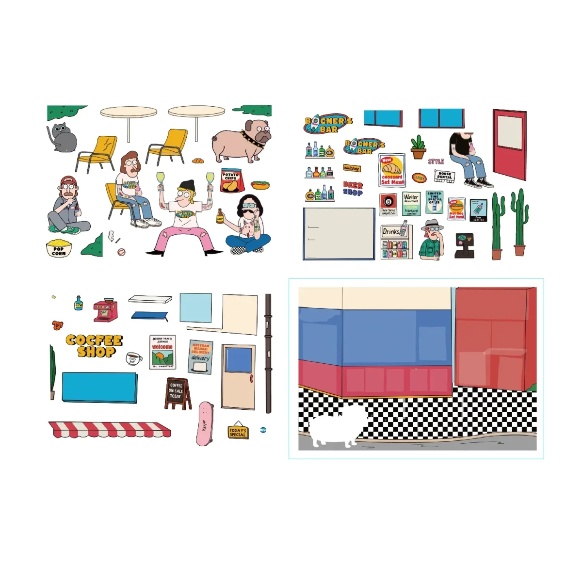 Get the party started with ASMR Stickers’ American Retro Scene Sticker Set | Party Day. This vibrant 3D scene sticker captures a retro block party outside Bogner’s Bar and Coffee Shop, bursting with neon signs, lively characters, popcorn stands, and colorful touches like a beer shop and travel booth. Crafted with layered PET for rich depth, it infuses scrapbooks, planners, journals, and DIY projects with festive American retro vibes and nostalgic charm.