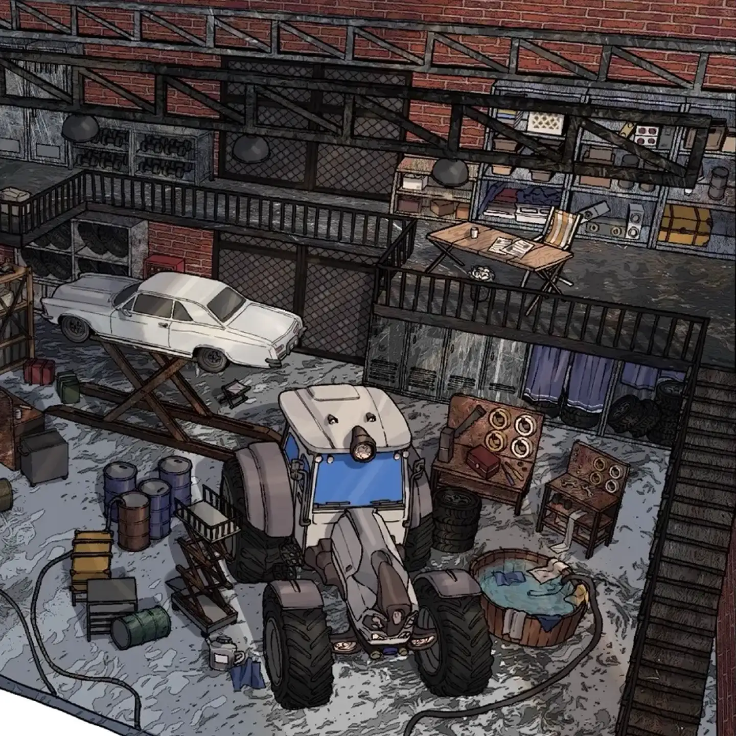 The Auto Repair Plant Scene Sticker | 3D Scene Sticker from ASMR Stickers captures the gritty charm of a bustling mechanic’s workshop. This intricately designed sticker features a white car elevated on a lift, a red motorcycle on a workbench, and a large tractor, all surrounded by barrels, crates, and essential repair tools. Wall-mounted maps and diagrams add an authentic industrial touch, while the layered 3D elements bring the scene to life with depth and realism. Precision Perfect for DIY sticker decoration, planner embellishments, and creative journaling, this high-quality, reusable sticker set is ideal for automotive fans, ASMR enthusiasts, and collectors. Whether you're crafting a story or adding flair to your workspace, this sticker delivers a unique blend of mechanical artistry and nostalgic workshop vibes. Character. You can explore more designs on ASMR Stickers' official site.