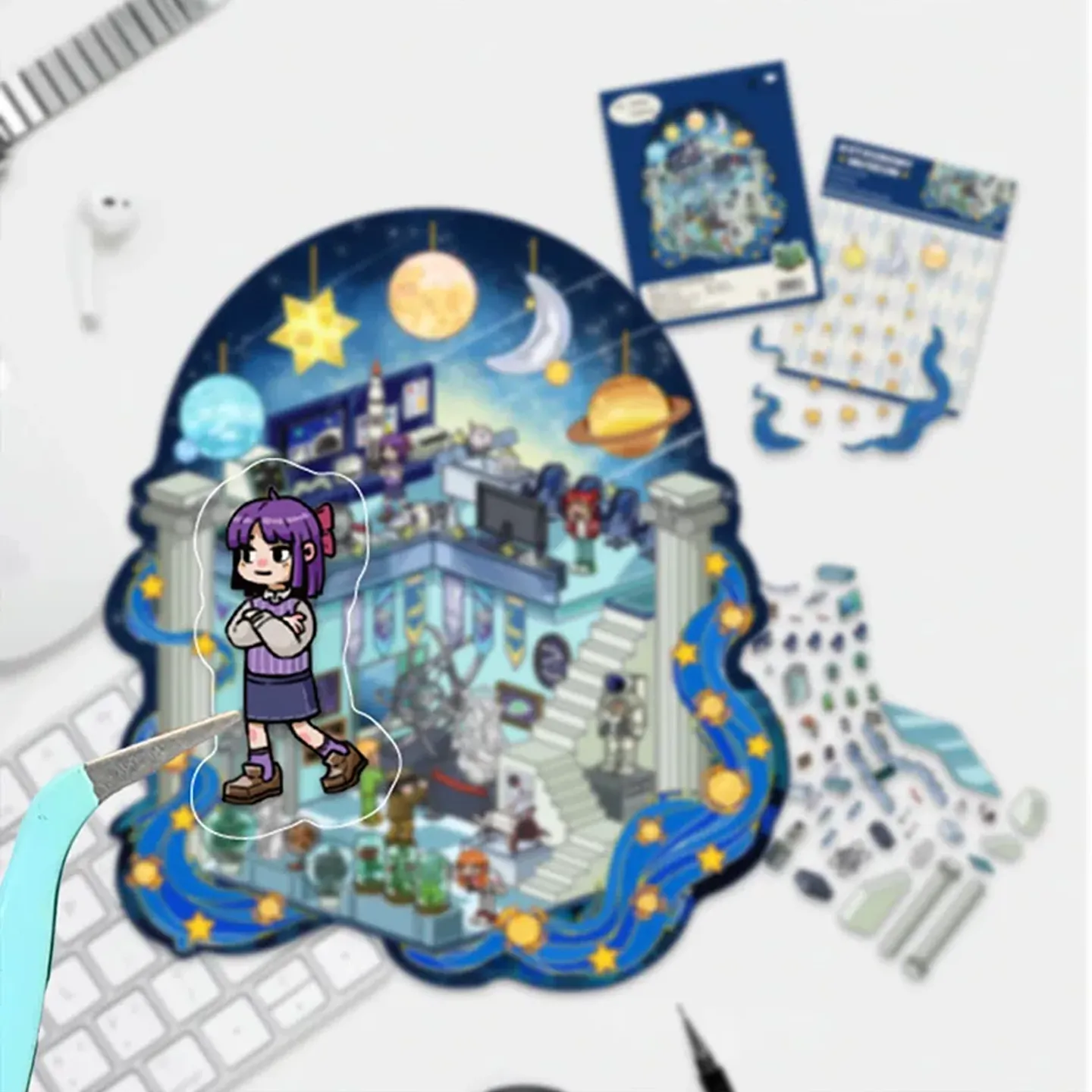 Embark on a space adventure with ASMR Stickers’ 3D Scene Sticker | Astronomy Museum. This layered PET sticker showcases an interactive cosmic museum with astronauts, telescopes, vibrant planets, and moon displays. Ideal for journals, planners, scrapbooks, and DIY crafts, it brings depth, discovery, and interstellar charm to your designs. Perfect for space lovers, kids, and creatives, this sticker transforms any page into a galaxy of imagination and exploration.