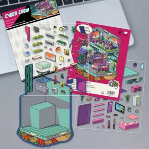 Level up your designs with ASMR Stickers’ 3D Scene Sticker | Cyber Room. This futuristic sticker showcases a multi-level space with a neon-lit lounge, tech-savvy bar, rooftop garden, and cool characters enjoying cyber life. Made with layered PET material for immersive depth, it’s perfect for planners, journals, scrapbooks, and DIY projects. Ideal for fans of cyberpunk style, this sticker brings sci-fi charm, vivid details, and playful imagination to every creative space. Add a digital twist to your crafts with this unique Cyber Room sticker!
