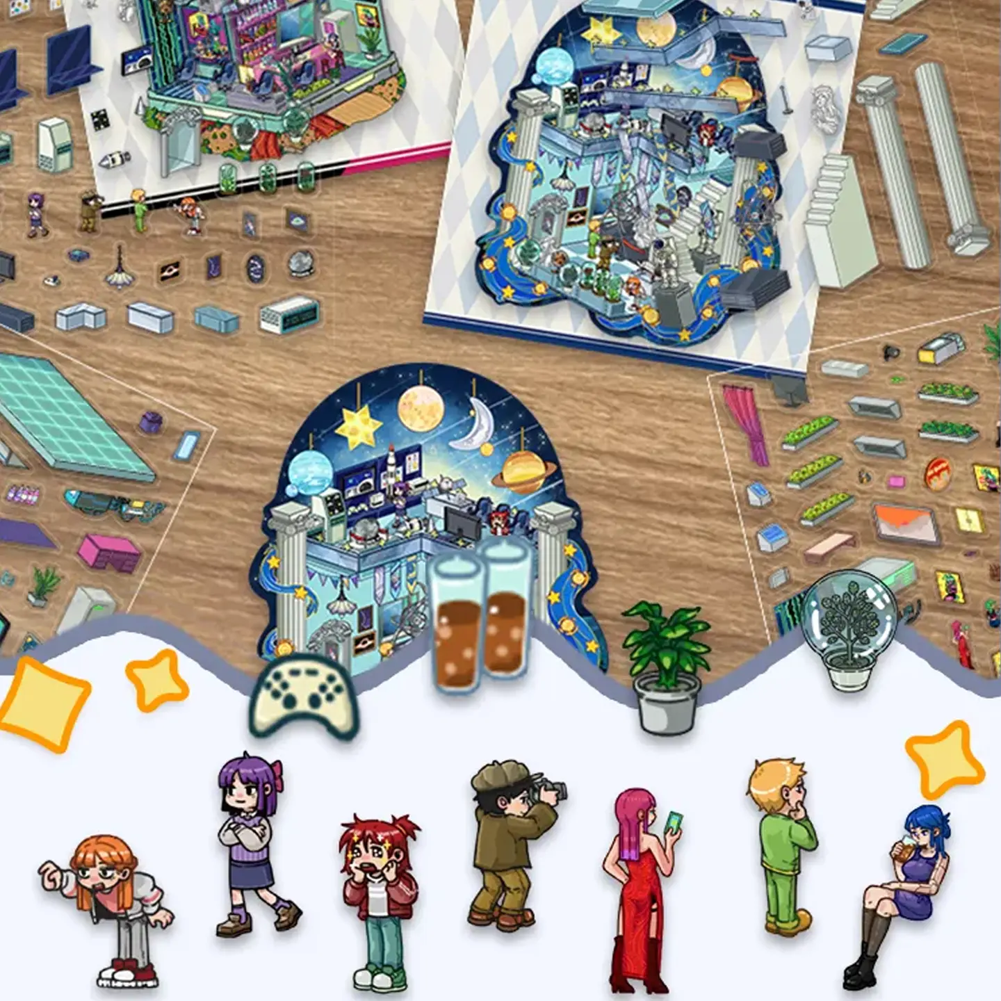 Level up your designs with ASMR Stickers’ 3D Scene Sticker | Cyber Room. This futuristic sticker showcases a multi-level space with a neon-lit lounge, tech-savvy bar, rooftop garden, and cool characters enjoying cyber life. Made with layered PET material for immersive depth, it’s perfect for planners, journals, scrapbooks, and DIY projects. Ideal for fans of cyberpunk style, this sticker brings sci-fi charm, vivid details, and playful imagination to every creative space. Add a digital twist to your crafts with this unique Cyber Room sticker!