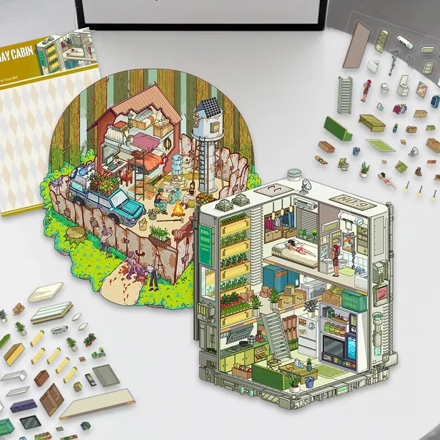 Get ready for chaos and survival with ASMR Stickers’ Doomsday Survival 3D Scene Stickers – Apocalyptic Camp & Shack. One scene features a fenced-in base with gear, fire pit, solar tower, and zombies outside. The other shows a shipping container-style shack with a bedroom, kitchen, bathroom, and tool room packed with supplies. Made with layered PET for strong 3D depth, this sticker set is perfect for journals, planners, scrapbooks, and DIY projects. Great for zombie fans, preppers, and post-apocalyptic sticker lovers!