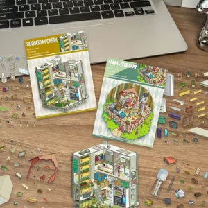 Get ready for chaos and survival with ASMR Stickers’ Doomsday Survival 3D Scene Stickers – Apocalyptic Camp & Shack. One scene features a fenced-in base with gear, fire pit, solar tower, and zombies outside. The other shows a shipping container-style shack with a bedroom, kitchen, bathroom, and tool room packed with supplies. Made with layered PET for strong 3D depth, this sticker set is perfect for journals, planners, scrapbooks, and DIY projects. Great for zombie fans, preppers, and post-apocalyptic sticker lovers!