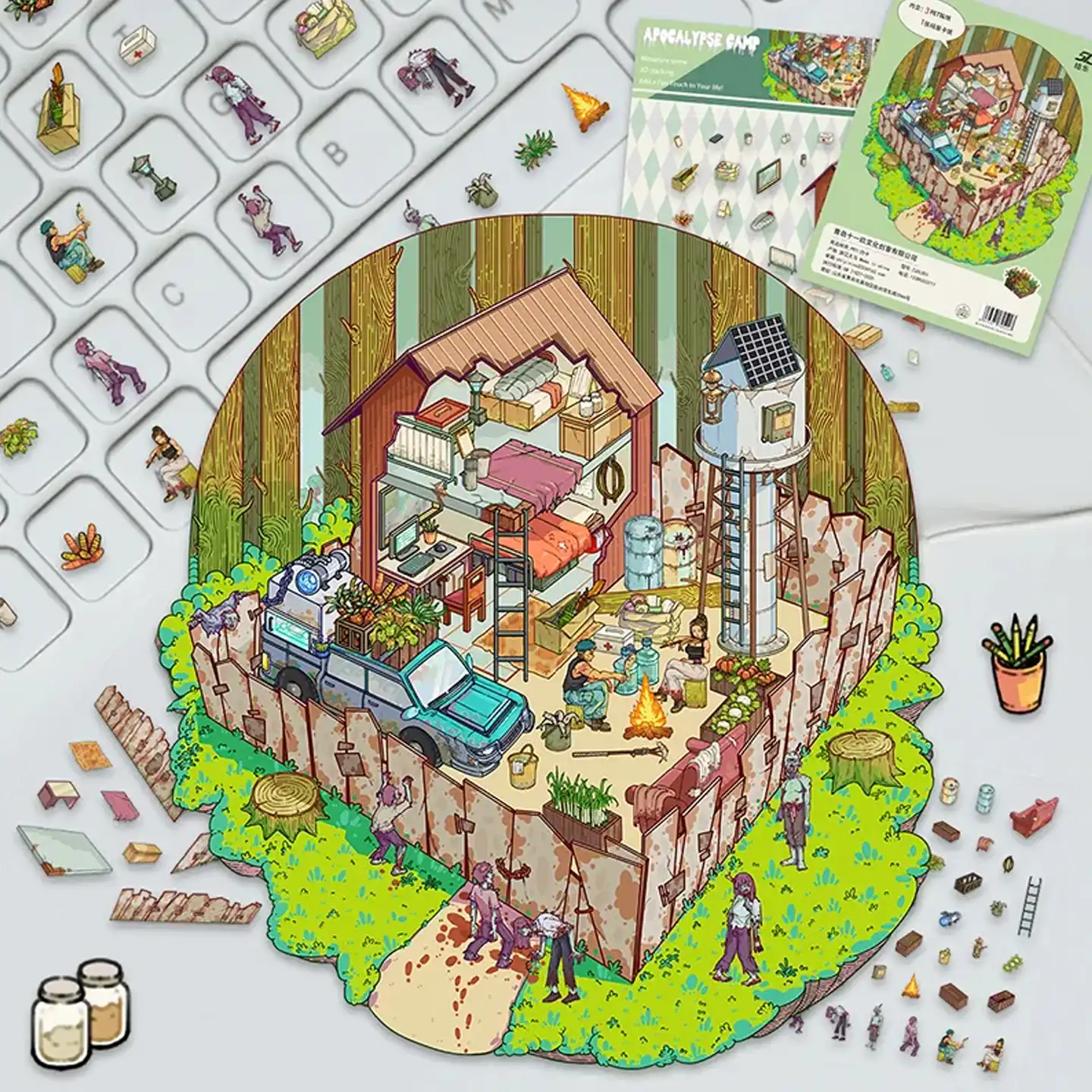 Survive the chaos and fight off the undead with ASMR Stickers’ Doomsday Survival 3D Scene Stickers – Apocalyptic Camp. Inside the fence, gear, a fire pit, and a solar tower keep things going. Outside, zombies roam the wreckage. Crafted with layered PET for bold 3D depth, this sticker set is perfect for planners, scrapbooks, journals, and DIY projects. Whether you're into survival stories or just love gritty sticker scenes, it delivers raw, action-packed vibes that stand out.