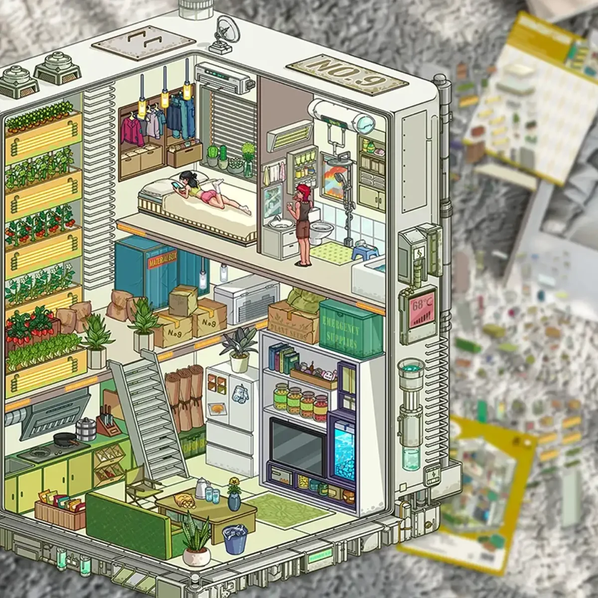 ASMR Stickers’ Doomsday Survival 3D Scene Stickers – Shack looks like a rugged shipping container turned survival base. Inside, you’ll find a bedroom, kitchen, bathroom, gear stash, and canned food—built for living off-grid. The layered PET design gives the scene strong depth and texture. Great for journals, planners, scrapbooks, and DIY crafts. Perfect for fans of prepping, zombie vibes, and gritty end-of-the-world aesthetics.
