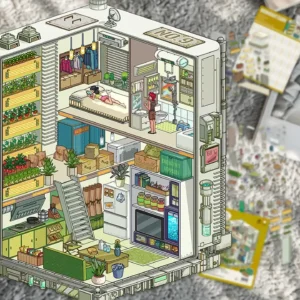 ASMR Stickers’ Doomsday Survival 3D Scene Stickers – Shack looks like a rugged shipping container turned survival base. Inside, you’ll find a bedroom, kitchen, bathroom, gear stash, and canned food—built for living off-grid. The layered PET design gives the scene strong depth and texture. Great for journals, planners, scrapbooks, and DIY crafts. Perfect for fans of prepping, zombie vibes, and gritty end-of-the-world aesthetics.