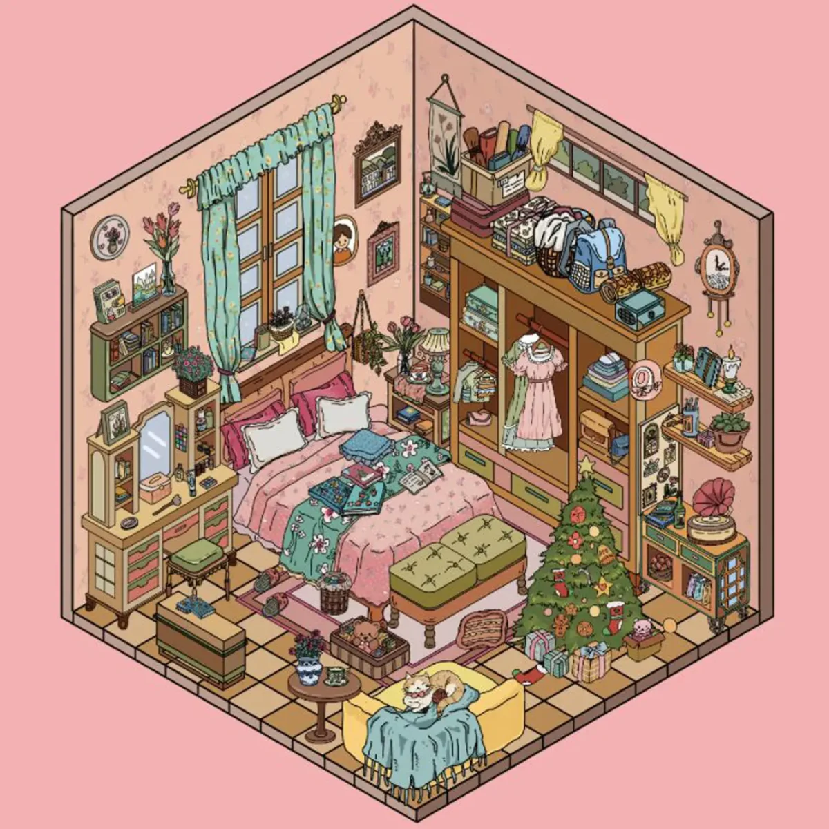 Cozy up your crafts with ASMR Stickers’ Sweet Room Scene Sticker – Bedroom & Living Room. This layered PET sticker features a homey space with a bed, bookshelf, kitchen nook, and even a festive tree. A lounging cat adds extra charm! Perfect for planners, journals, scrapbooks, and DIY projects, it delivers warm vibes and playful storytelling. Ideal for fans of cute interiors, holiday cheer, and cat-themed scenes. Bring comfort and color to your pages with this delightful sticker set.