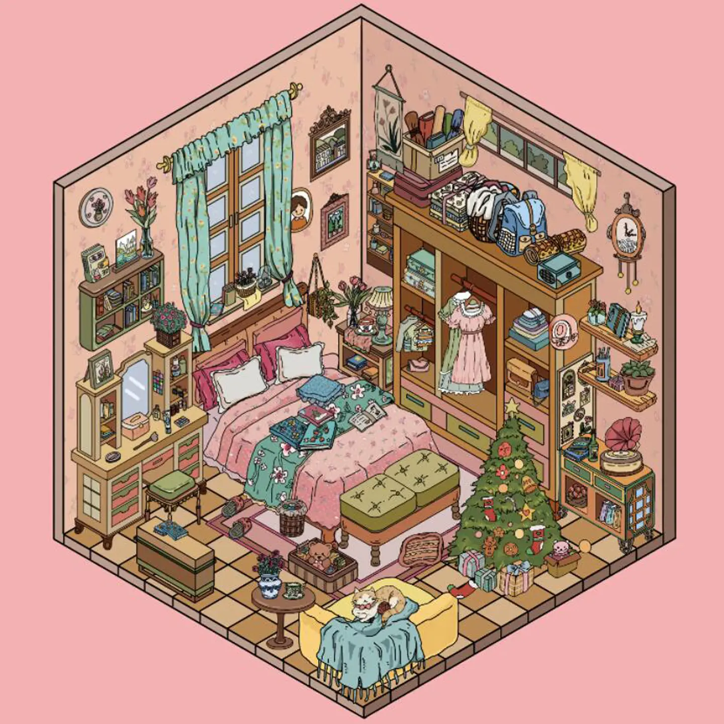Cozy up your crafts with ASMR Stickers’ Sweet Room Scene Sticker – Bedroom & Living Room. This layered PET sticker features a homey space with a bed, bookshelf, kitchen nook, and even a festive tree. A lounging cat adds extra charm! Perfect for planners, journals, scrapbooks, and DIY projects, it delivers warm vibes and playful storytelling. Ideal for fans of cute interiors, holiday cheer, and cat-themed scenes. Bring comfort and color to your pages with this delightful sticker set.