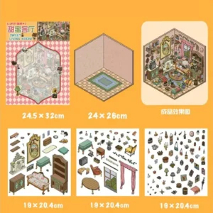 Add cozy charm to your crafts with ASMR Stickers’ Sweet Room Scene Sticker – Bedroom & Living Room. This PET sticker showcases a vintage-style living room with a fireplace, classic furniture, leafy plants, and a laid-back cat. Ideal for planners, journals, and scrapbooks, it sparks warmth, nostalgia, and creative storytelling. Perfect for decor lovers and cat fans alike—your pages just got homier!