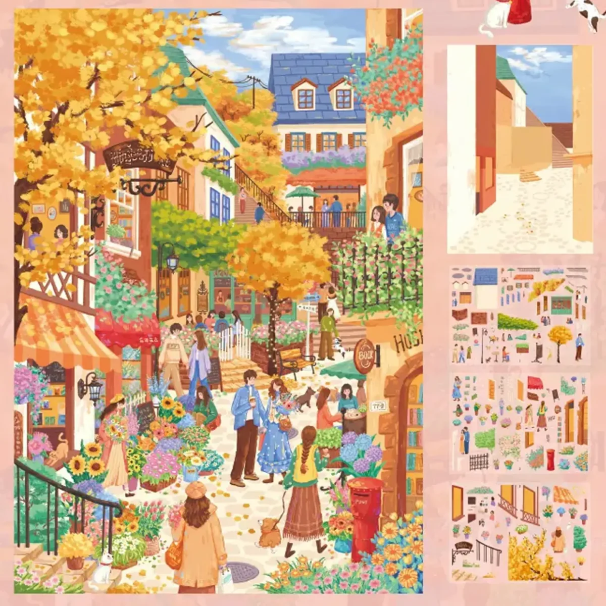 Wander through golden streets with ASMR Stickers’ Floral Whispers of the Town | Miniature Scene Sticker Set. This layered PET collection captures a vibrant autumn village—cobblestone paths, cozy cafés, flower stands, and cheerful townsfolk. Each sticker brims with seasonal charm and architectural detail, perfect for planners, journals, scrapbooks, and DIY crafts. Ideal for fans of scenic storytelling, warm colors, and whimsical design—bring a touch of fall magic to your creative world.