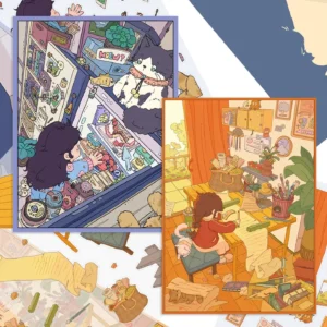 Discover double the delight with ASMR Stickers’ Sneaky Snacks & Secret Calligraphy 3D Cute Scene Sticker Set. This layered PET collection includes instruction cards, multiple sticker sheets, postcards, and special holographic and auxiliary overlays. One scene shows a curious cat perched atop a fridge as its owner sneaks cakes, fruits, and drinks; the other brings a cozy calligraphy nook to life with a wooden desk, ink bottles, open notebooks, plants, and a curling cat. Perfect for planners, journals, scrapbooks, and DIY crafts—infuse your projects with kawaii charm, storytelling flair, and creative inspiration.
